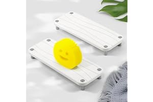 Plentio 2PCS Longer Water Absorbing Stone Tray for Sink, Quick Drying Stone Sink Tray, Diatomite Sponge Holder & Soap Dish for Counter, Instant Dry Sink Caddy Kitchen Sink Organizer, White
