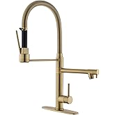 GIMILI Commercial Dual-Spout Gold Kitchen Sink Faucet with Pull Down Sprayer