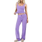 Popilush Pajamas for Women Set 2 Piece Modal Lounge Wear Sleeveless Ribbed Tank Top and Shorts for Holiday Party Pjs