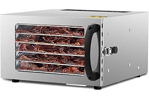 Premium 6-layer Stainless Steel Food Dehydrator - Ultimate for Jerky and Meat. Adjustable up to 194°F, 24-Hour Programmable T