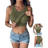 CHICME Women Built-in Bra Tank Tops Sleeveless Casual Shirts Racerback Ribbed Fitted Tank Tops