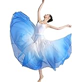 TLMNU Women's Lyrical Dance Skirt Gradient Color Chiffon Long Swing Sheer Wrap Skirts for Modern Ballet Performance