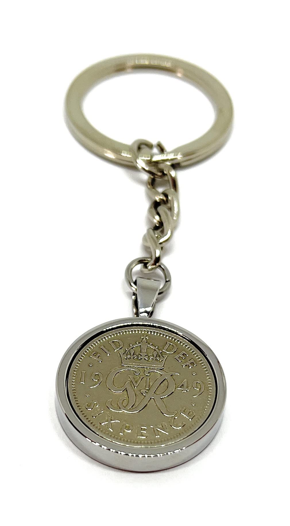 1949 77th Birthday Keyring-British Sixpence Keyring- Mum, Dad, Brother, Sister- 77th Birthday-Coin Keyring, Sixpence Coin, 77th Anniversary Silver
