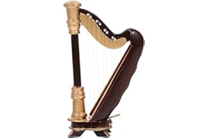 EXCEART Wooden Mini Harp Model Ornament, 9CM Hand-Made Wooden Harp for Home Office Musical Instrument Decoration with Case