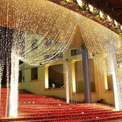 KAPATA Bright 33ft 10m X 3m 1000led Led Outdoor Party Christmas Xmas Fairy Lights String Lamps Wedding Curtain Light Flashing Decoration + US Plug - Warm White