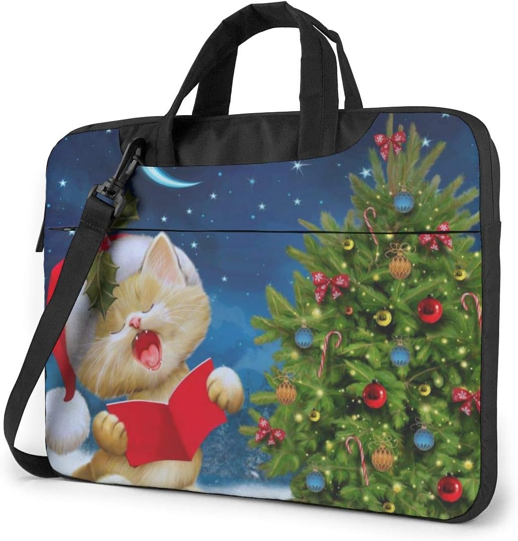 Cute Cat Sing Christmas Carols Printed Laptop Shoulder Bag,Laptop case Handbag Business Messenger Bag Briefcase