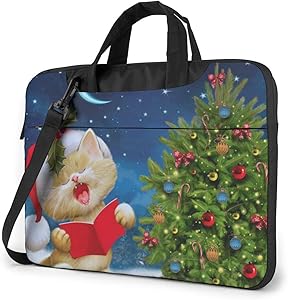 Cute Cat Sing Christmas Carols Printed Laptop Shoulder Bag,Laptop case Handbag Business Messenger Bag Briefcase
