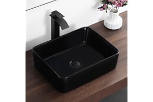 KARAMAG Black Vessel Sink,Rectangle 19"x15" Bathroom Sink Above Counter Porcelain Ceramic Small Sink Bowl Ceramic Vessel Sinks for Bathrooms