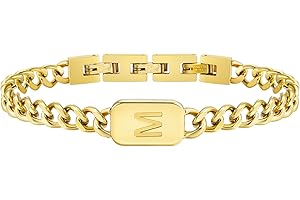 VNOX Initial Bracelet for Men Boys - Simple Mens A-Z Letter Cuban Link Chain Bracelets, Adjustable Solid Stainless Steel Jewelry Gifts for Men Dad Boyfriend