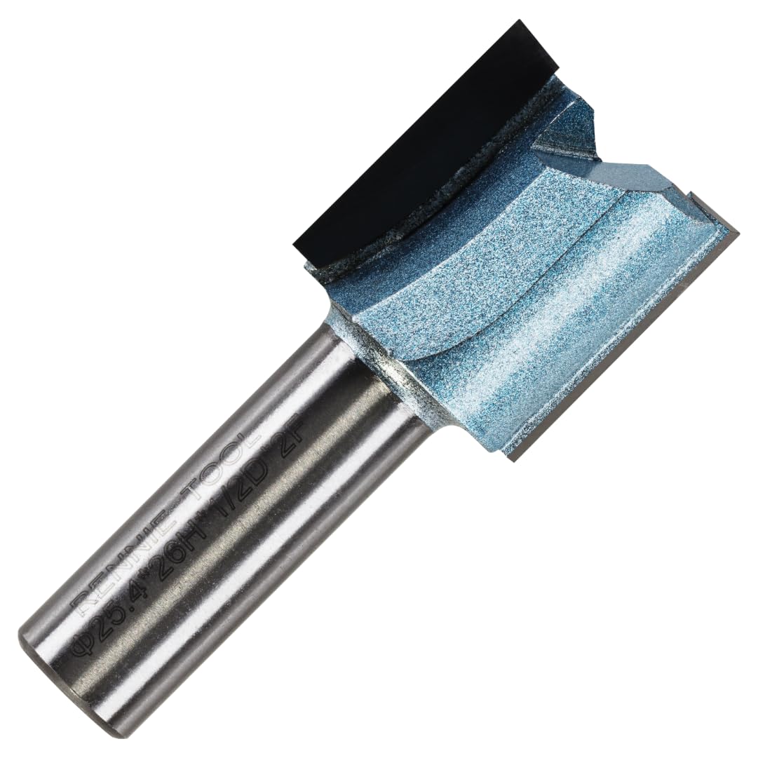 Rennie Tools - 25.4mm (1") Cutting Diameter x 26mm Flute x 1/2" Shank TCT Tipped 2 Flute Straight Router Cutter Bit. Compatible With Makita Trend Festool Hikoki Dewalt Router Etc. 25.4mm Router Bit