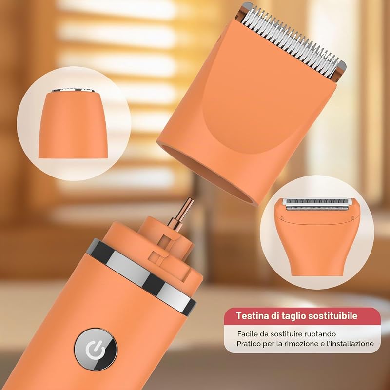 Rasoio elettrico per donna Viso Bikini Corpo Tagliapeli corporeo per donna Epilatore per zona Bikini-Trimmer Impermeabile IPX7 Display LCD Uso a secco/bagnato,Arancione