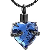 constantlife Crystal Heart Shape Cremation Jewelry Memorial Urn Necklace for Ashes, Stainless Steel Ash Holder Pendant Keepsake with Gift Box Charms Accessories for Women