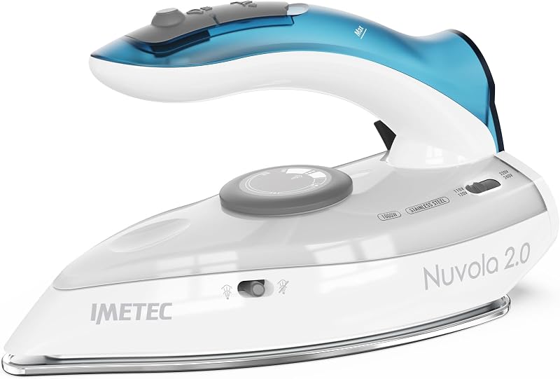 Fer à Repasser Voyage Nuvola 2.0 - Fer Vapeur 1000 Watts - Semelle en Acier Inoxydable - Trousse Voyage Fournie - Poignée Pliante, Compact et Léger - Système Anti-Calcaire - Idéal Pour Voyage