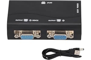 QANYEGN VGA Splitter, Video Distribution Duplicator, 1 in 2 Out 250MHz USB Powered 1080P Video Splitter for Screen Duplicatio