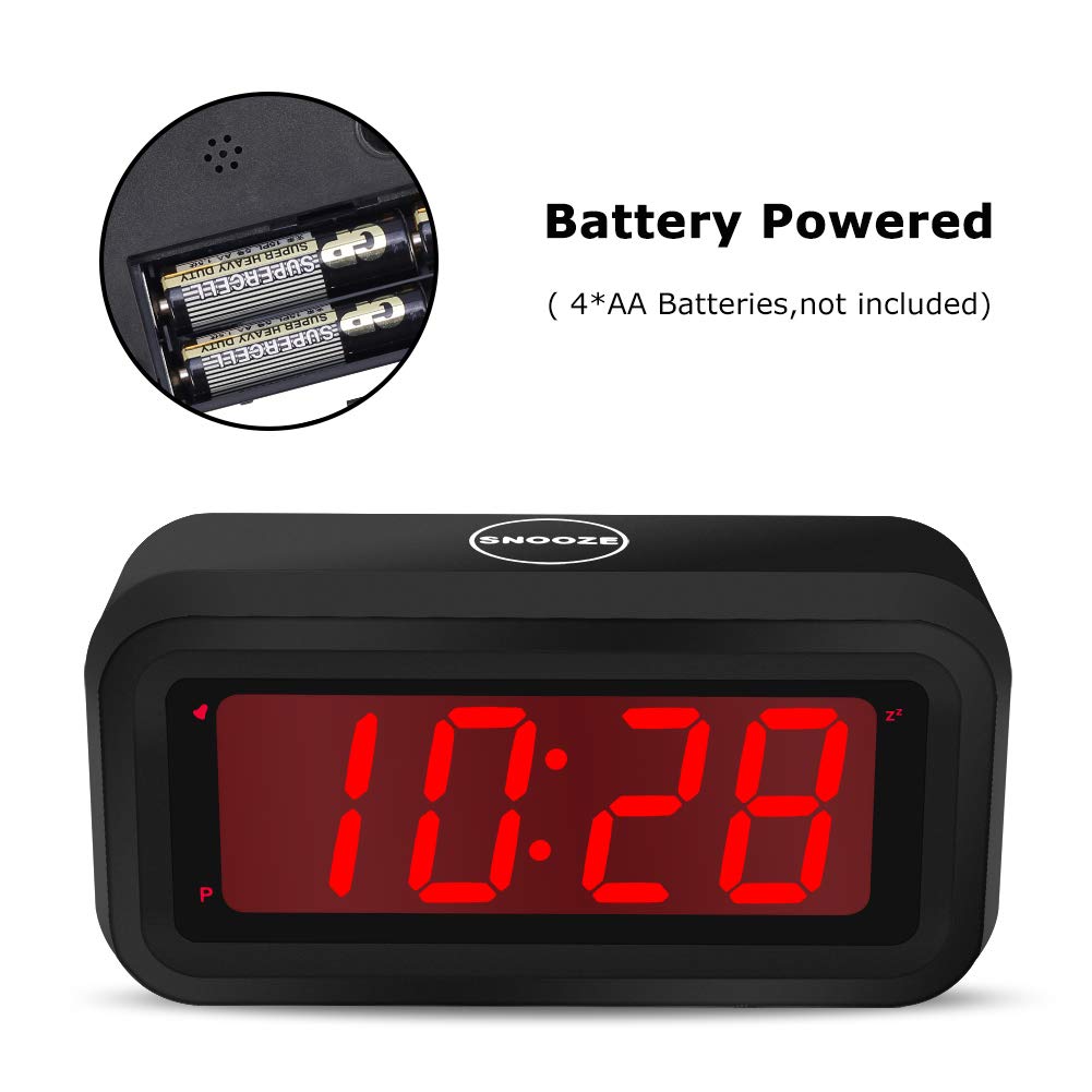 Digital Alarm Clock Battery Powered EUTUKEY LED Travel Clock 4pcs AA Batteries Keep Clock