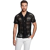 GUESS Men's Geo Crochet Short Sleeve Knit Shirt