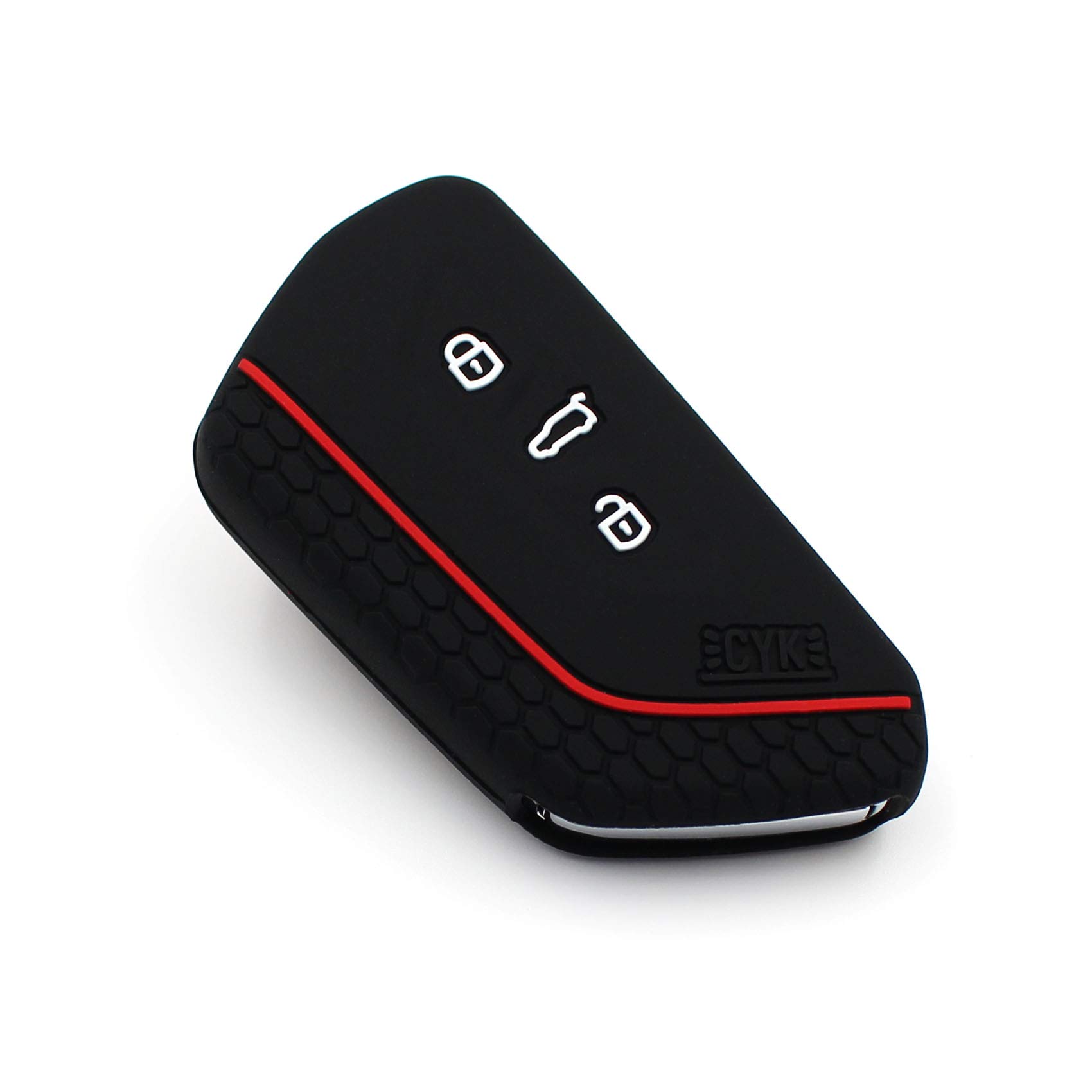 VF Key Case for 3-Button Car Key, Silicon Cover, Key Cover, Protective Cover (Black Red)