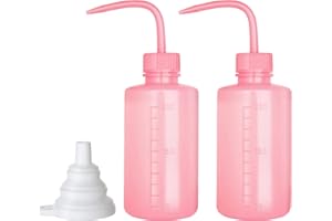 Hyber&Cara Safety Wash Bottle 2Pcs 250ml Plastic Squeeze Bottle for Lab Plant Watering Tattoo Wash Bottle with 1Pc Silicone Funnel