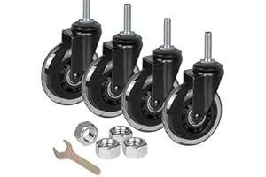 8T8 3" Rubber Caster Wheels Heavy Duty with 3/8"-16 x 1-1/2" Threaded Stem Casters Set of 4 (Screw Diameter 3/8", Length 1.5"), Quiet and Smooth Rolling Castors for Furniture Hardwood Floors