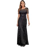 Lvminweaz Sequin Mother of The Bride Dresses for Women Long Mermaid Tulle Formal Wedding Guest Dresses with Sleeves