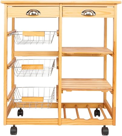 Amazon Com Rolling Wood Kitchen Island Storage Trolley Utility