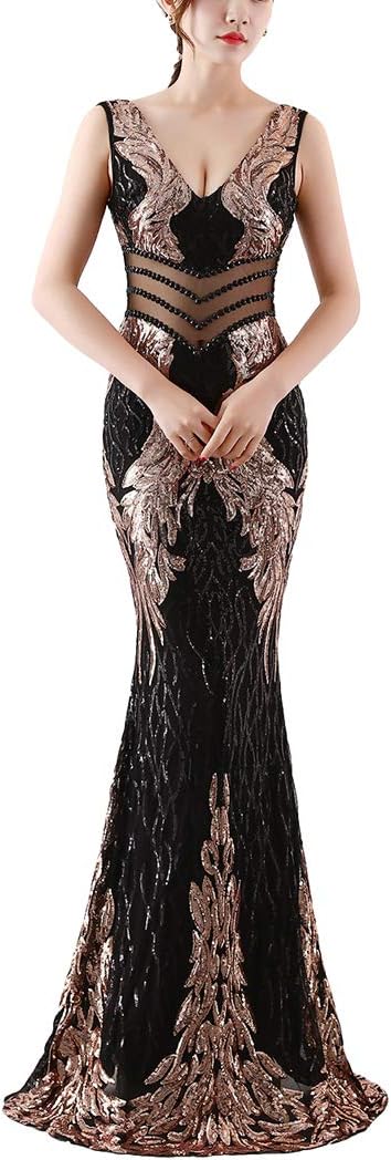 Chowsir Women Sexy Elegant Slim Sequin Cocktail Party Evening Long Dress