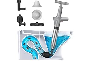 TheElves Air Toliet Plunger for Unclogging Toilets, Drains, Sinks,Stainless Steel High Pressure Air Drain Blaster Kit-Grey