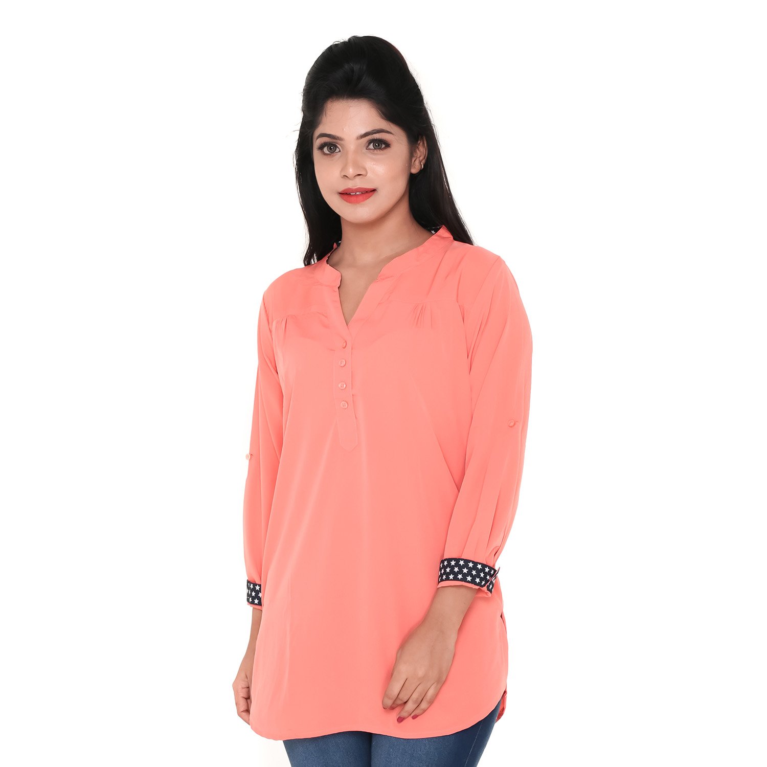 twist women one-class 3/4 sleeve short kurti/casual kurta top orange with contrast & free shipping