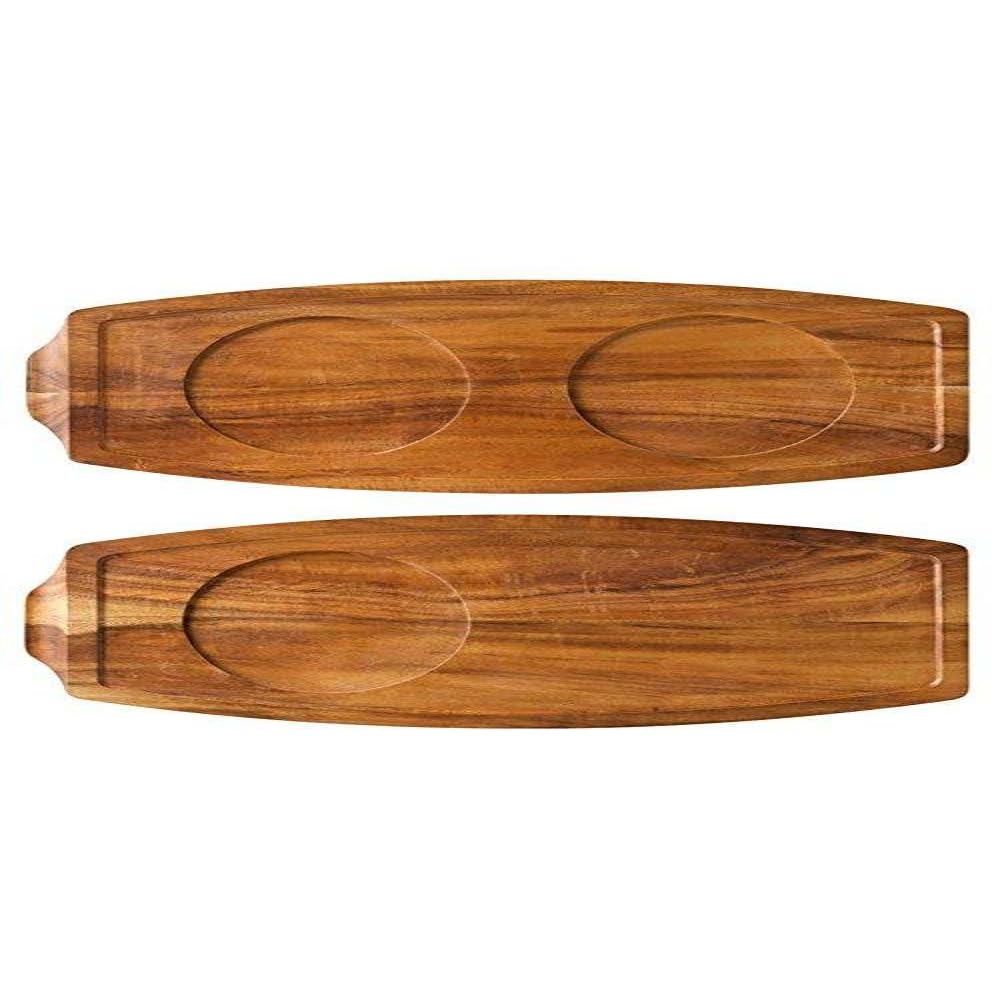 Utopia Wood Presentation, JMP935-000000-B01006, Acacia Wood Board 13.5x6.25" (34x15.5cm) - Sides: 2 Wells Dia 10cm / 1 Well Dia 10cm (Box of 6)