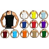 AC BASICS 3 Packs Men's G-Unit Style Cotton Tank Tops Square Cut Muscle Rib A-Shirts Assorted Colors