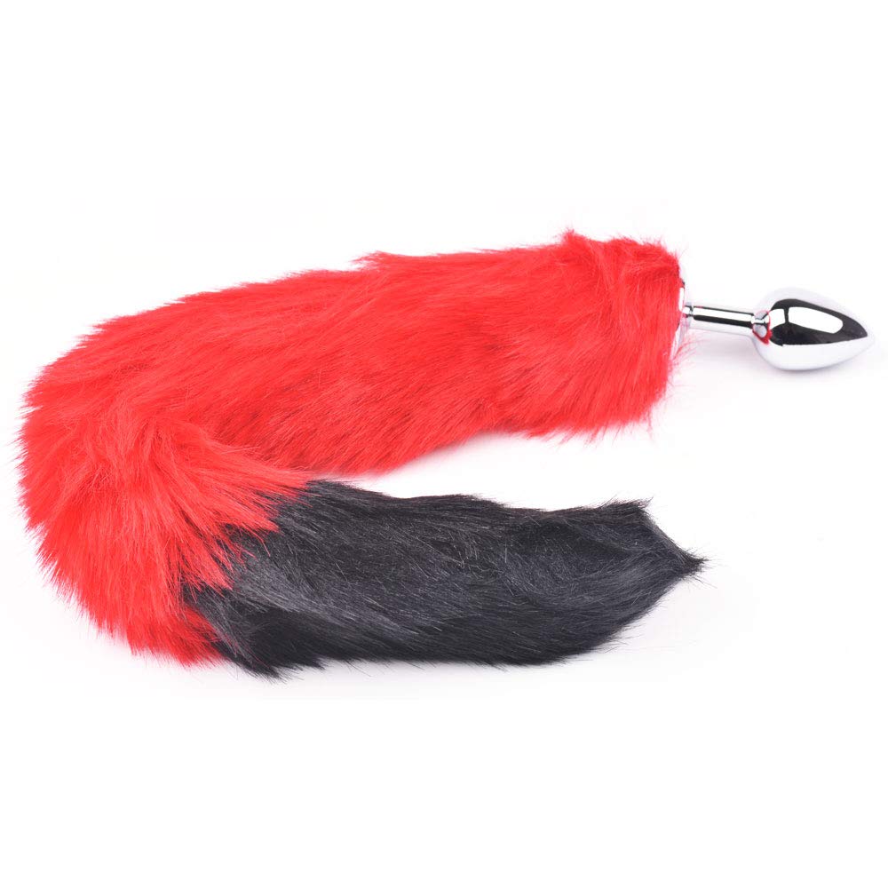 BeHorny Butt Plug Furry Fox Cat Tail Anal Plug, Red/Black