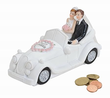 Spardose Brautpaar im Hochzeitsauto | Schönes Sparschwein ideal als Hochzeits-Geschenk | Hochzeits-Deko & Verzierung | „Just 