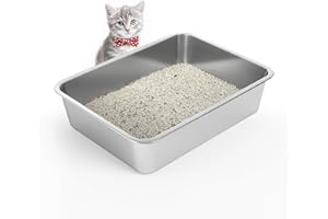 WENBOKMIN Stainless Steel Cat Litter Box, 4in Shallow Kitty Litter Tray for Kittens, Small Metal Litter Pan Odor Control Anti-Corrosion Nonstick