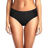 Tempt Me Women Bikini Bottoms Mid Waist Bathing Suit Swimsuit Ruched Swim Bottom