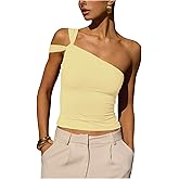 Milumia Women's One Shoulder Asymmetrical Tank Top Y2k Sleeveless Slim Fit Going Out Tops