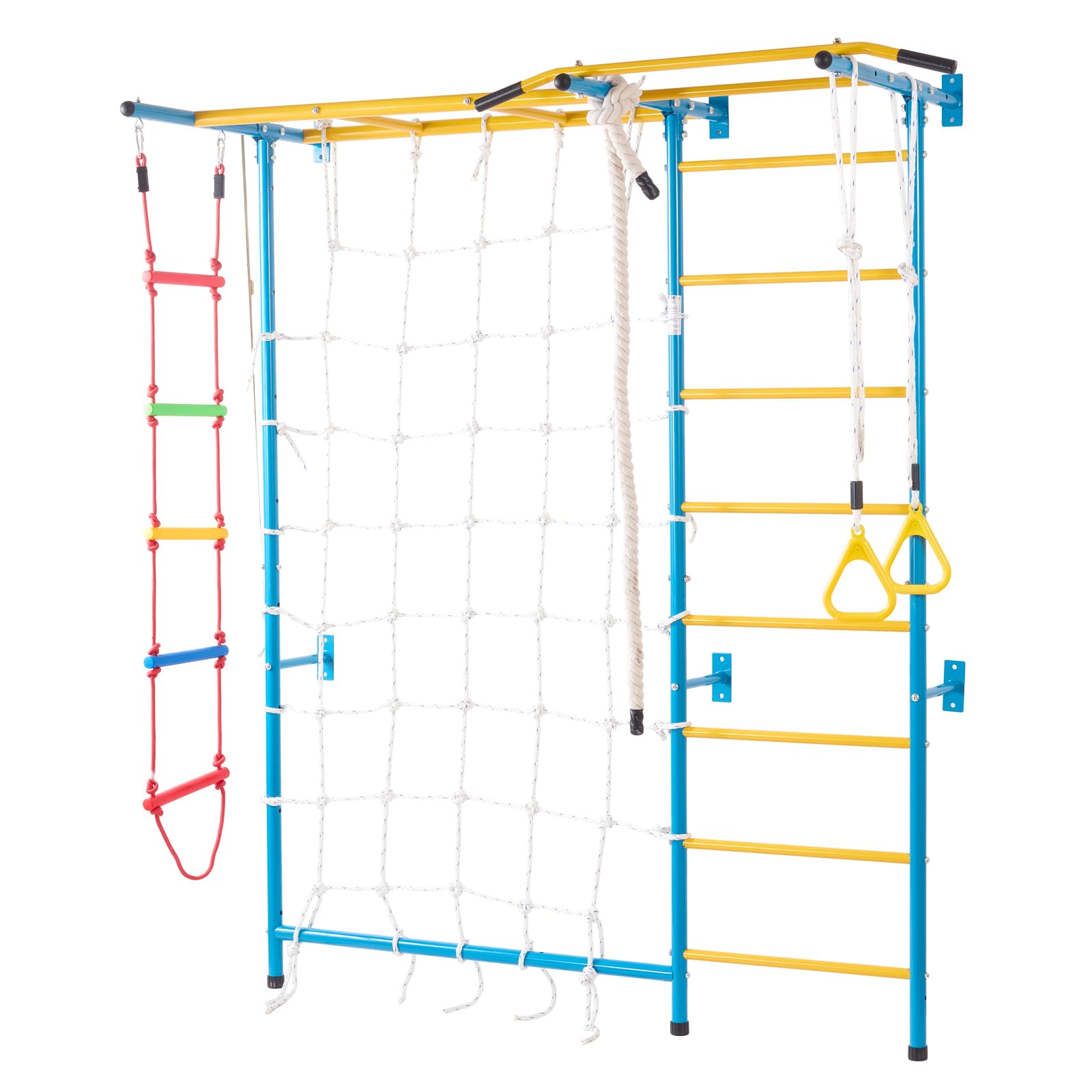 Photo 1 of ***MISSING HARDWARE***VEVOR Indoor Jungle Gym for Toddlers, 7-in-1 Climbing Playset with Carbon Steel Swedish Ladder, Wall Ladder, Pull-Up Bar, Rope Ladder, and Gymnastic Rings, Supports 220 lbs, Multicolor