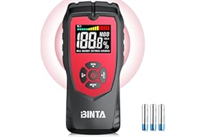 BINTA Pinless Moisture Meter, Non-Destructive Detector for Firewood, Walls, Masonry with Sound Alarm, 4 Modes, LCD Display & Long-Lasting Battery for Firewood, Woodworking, Home & Construction Use