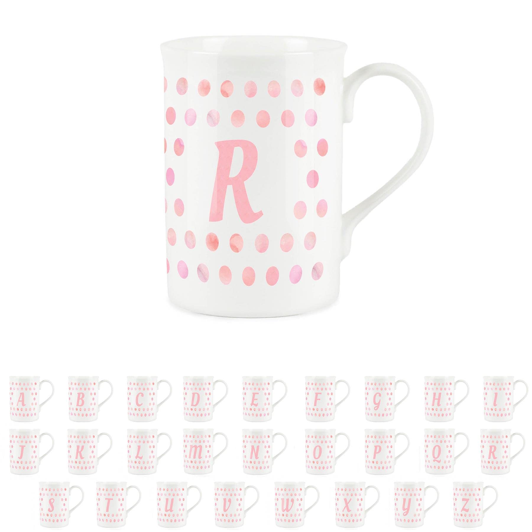 Purely Home Pink Polka Dots Spots Letter R Mug - Fine Bone China Alphabet Initials Gift/Present Mug