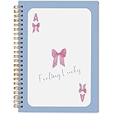 WNAGT Coquette Poker Spiral Notebook 5.5x8.3, Preppy Pink Bow Journaling Notebooks, Blue Aesthetic Notebooks for Note Taking, Girly Bow Journals for Writing, Coquette Preppy Office Supplies