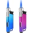 Yeuligo 2 Pack Butane Torch Lighters with Keyhole, Pocket Lighter with Visible Window, Adjustable and Refillable Gas Lighter for Candle Kitchen Fireplace Fireworks, Without Gas(Gradient Blue+Purple)