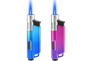 Yeuligo 2 Pack Butane Torch Lighters with Keyhole, Pocket Lighter with Visible Window, Adjustable and Refillable Gas Lighter for Candle Kitchen Fireplace Fireworks, Without Gas(Gradient Blue+Purple)