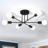 SPOLI Sputnik Ceiling Light Fixture, Dining Room Chandelier, Modern 6-Light All Black Industrial Pendant Semi Flush Mount for