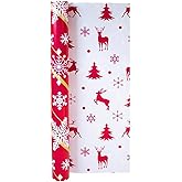 Christmas Wrapping Paper Roll 17" x 33 ft Double Side Gift Wrapping Paper, Snowflakes, Reindeer, Xmas Tree Design Xmas Wrappi