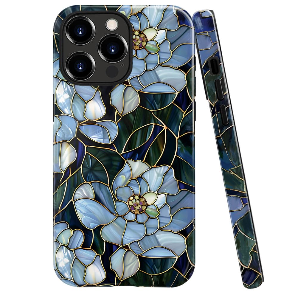 Case for iPhone 16 Pro,Fits Glossy Case Design for Girl Women,Stained Glass Flowers