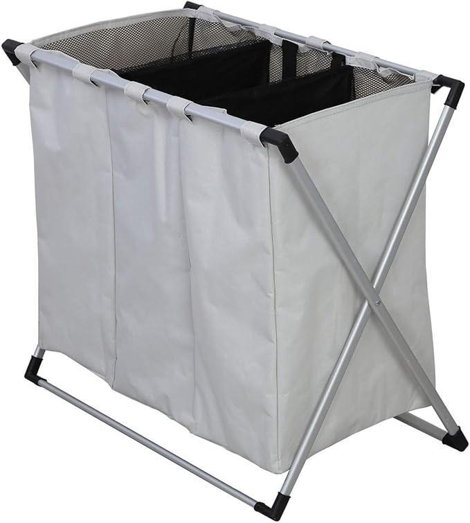 Queiting Faltbarer Wäschesack Wäschesammler 3 Gitter Grauer