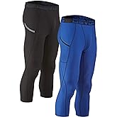 DEVOPS 2 Pack Men's 3/4 Compression Pants Athletic Leggings with Pocket