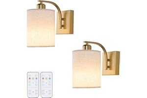 Powfloven Gold Rechargeable Battery Operated Wall Sconces Set of 2 with Remote, Wireless Dimmable Battery Powered LED Wall Lights, Cordless Wall Lighting Lamp Fixture for Bedroom Living Room