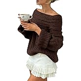 Verdusa Women's Off The Shoulder Chunky Sweater Cozy Sweaters Long Sleeve Spring Outfits Pullovers Tops