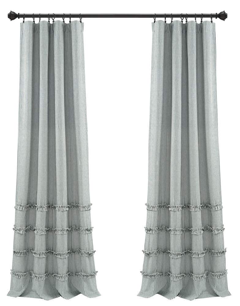Lush Decor Vintage Stripe Yarn Dyed Cotton Window Curtain Panel Pair, 84" x 40", Denim Blue