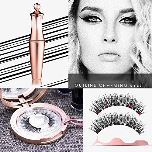 Magnetic Eyelashes with Magnetic Eyeliner, Magnetic False Eyelashes Kit, Magnetic Eyeliner and Lashes, 2 Pair No Glue Reusable Silk False Lashes, Easier To Use Than Traditional Magnetic Lash (Doha)